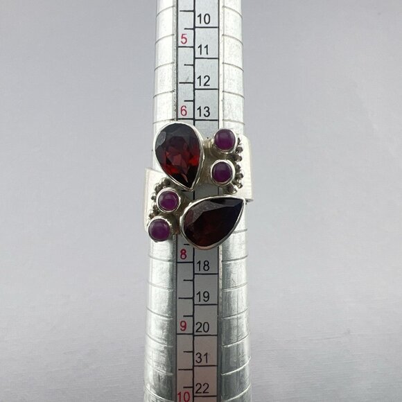 Sajen Ring Sterling Silver Garnet Bypass Adjustable 925 Red Pink Size 7 - 10 - Picture 8 of 11